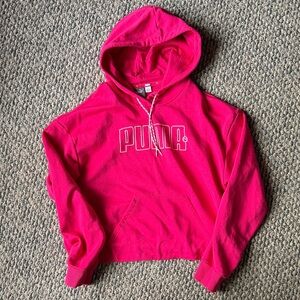 Puma Bright Pink Cropped Hoodie with Logo